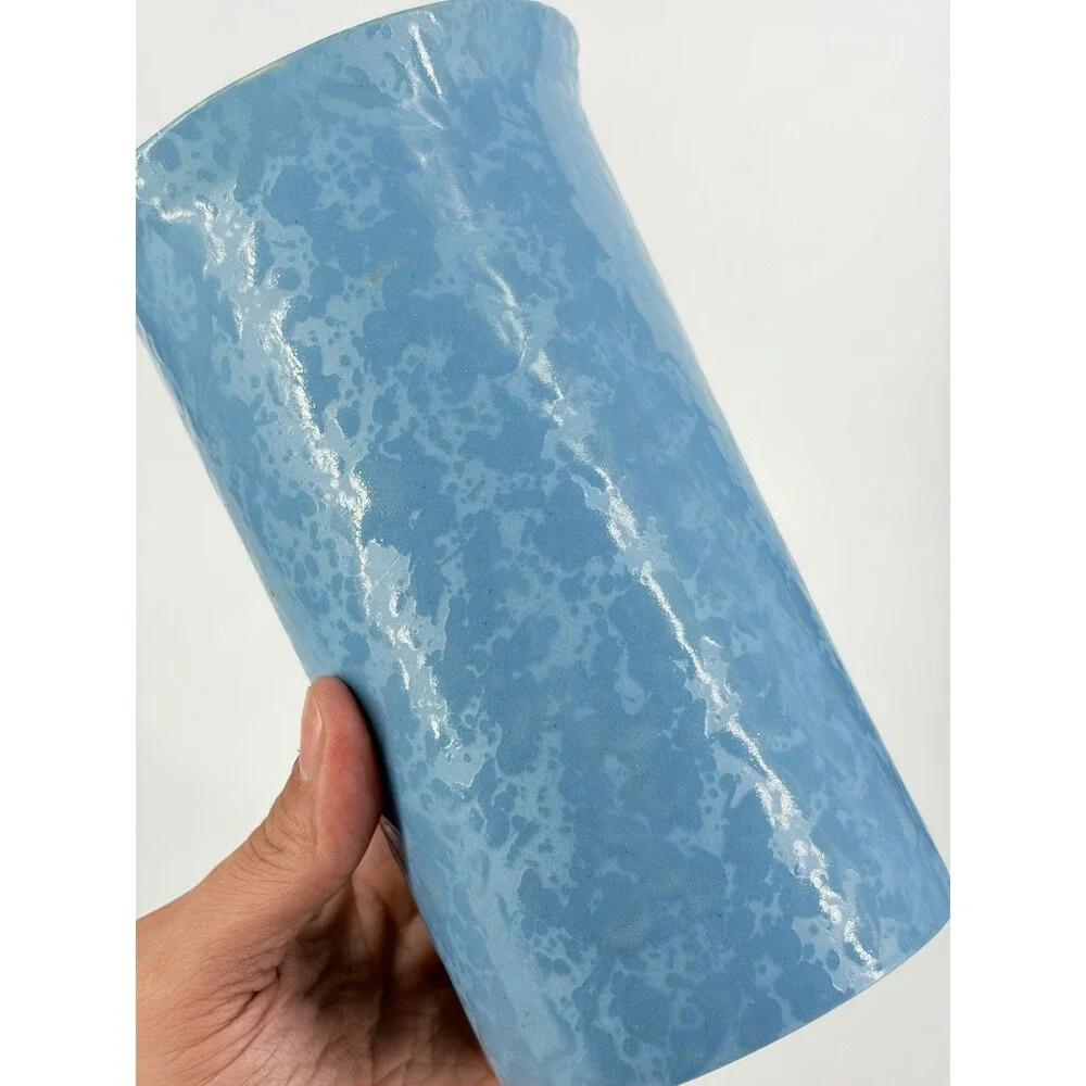 Bennington Potters Utensil Crock Vase 1398 DG Agate Blue Spongeware Blue on Blue